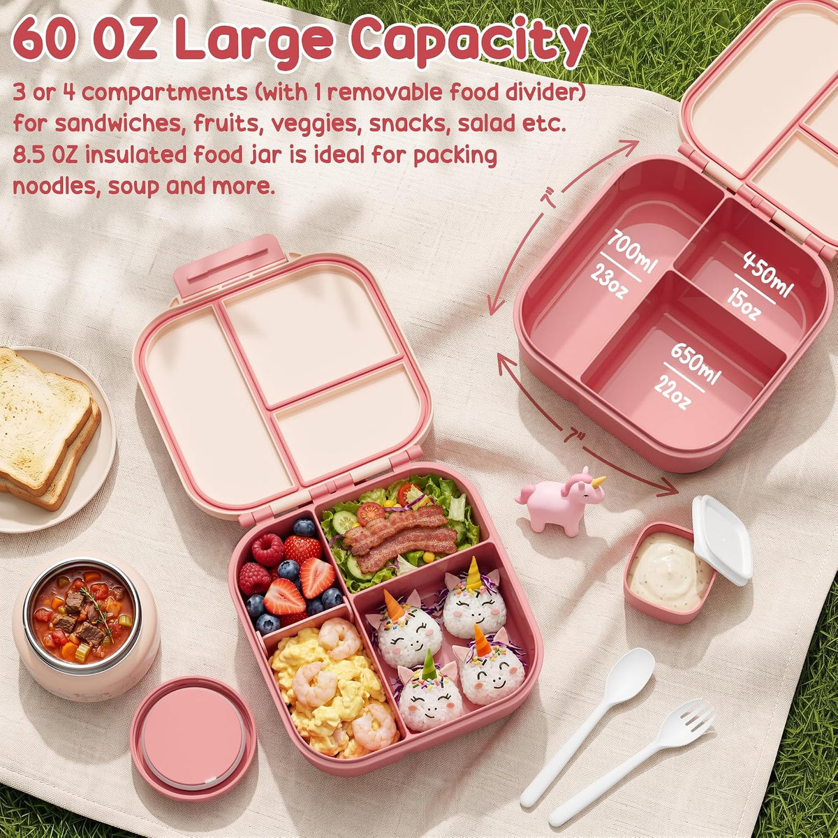 Fimibuke Kids Bento Lunch Box w/ 8.5oz Thermo Food Jar, Insulated Lunch Bag